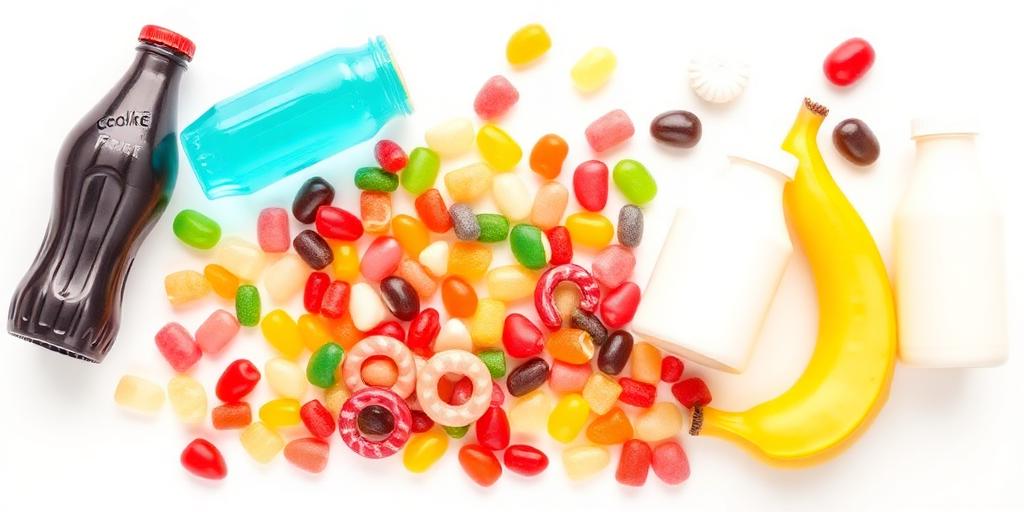 Collection of pick n mix sweets including cola bottles, jelly beans, foam bananas and milk bottles